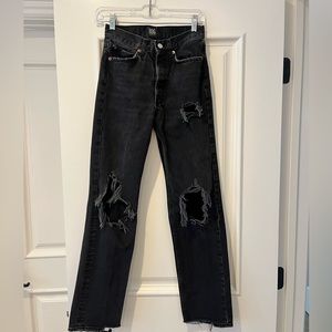 BDG black ripped jeans, size 24 relaxed straight style. semi high wasted, comfty